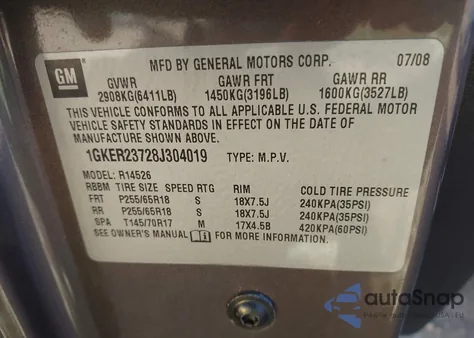 2008 GMC Acadia Slt-1 from USA, damaged, VIN 1GKER23728J304019